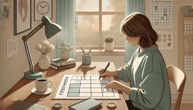 Woman planning on desk with calendar and coffee