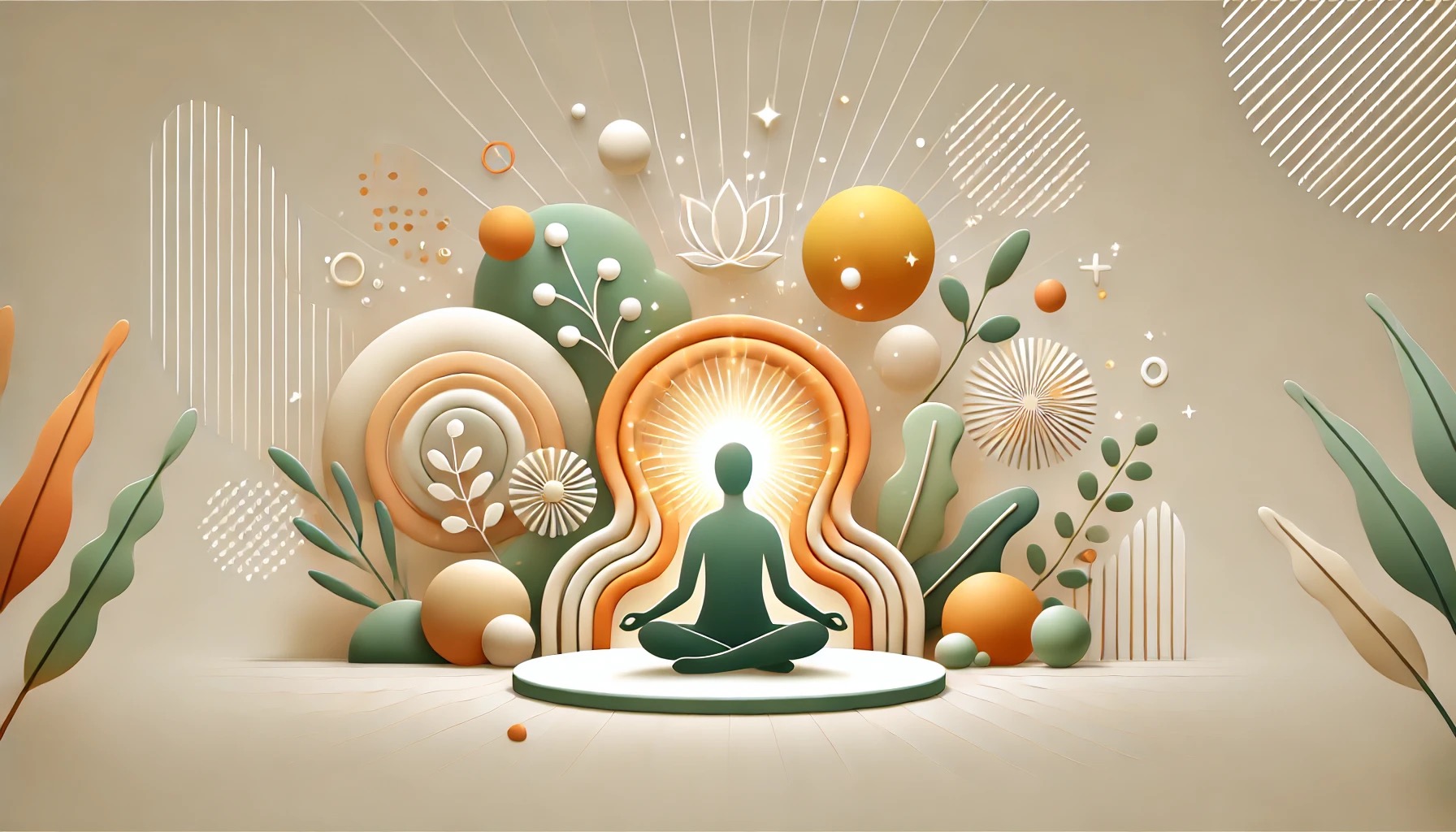 Meditative figure with positive thinking, and abstract nature background