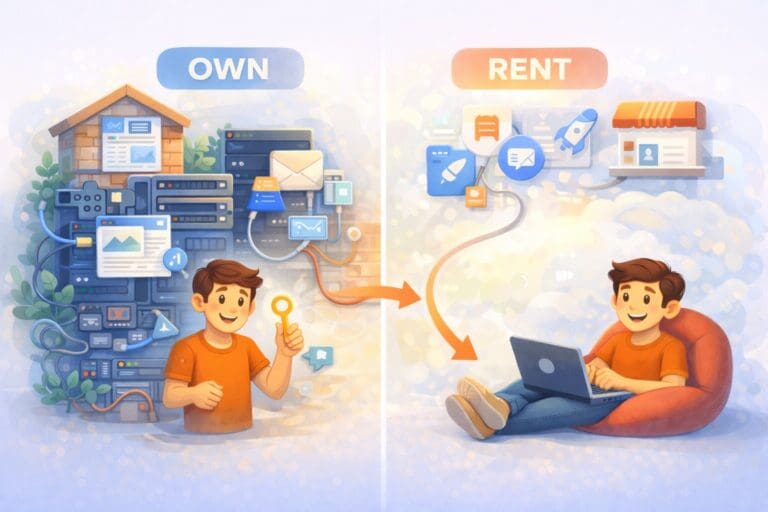 Illustration comparing owning versus renting resources.